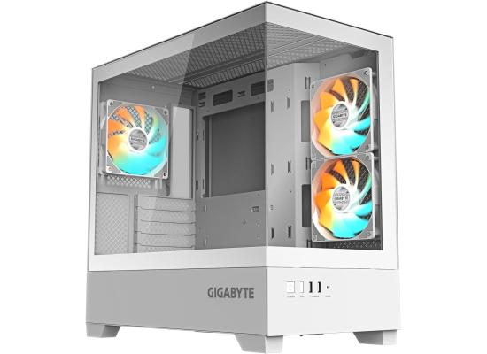 GIGABYTE C201 Panoramic ICE Mid Tower Gaming Case, Full-size tempered glass side panel, Detachable dust filters, Includes 3 ARGB fans, White